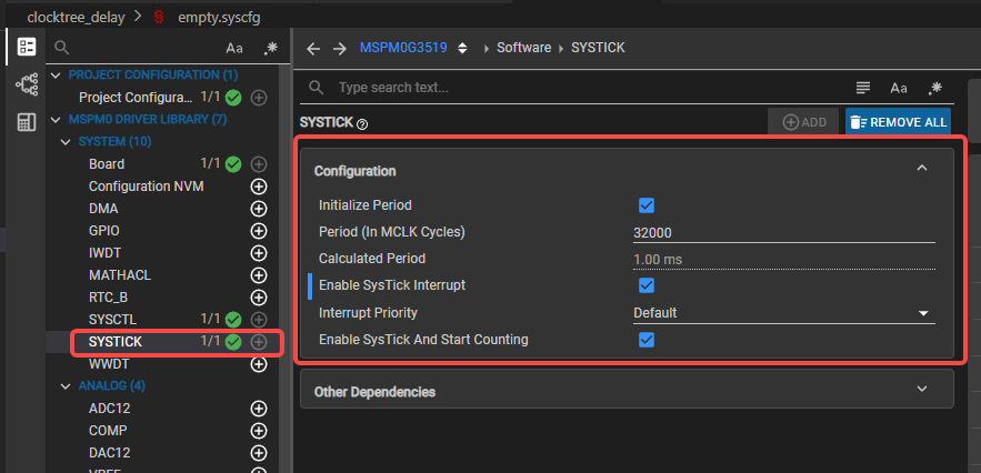 SysConfig SYSTICK 滴答定时器配置